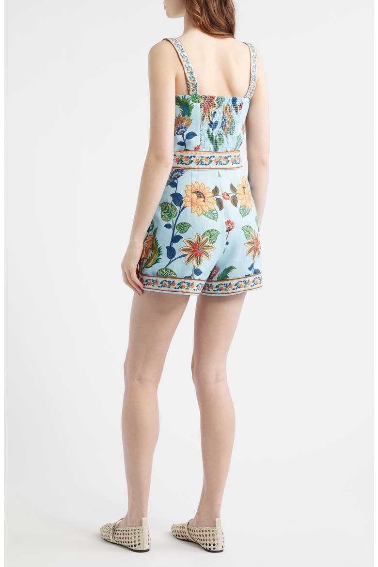Floral Border Print Linen Blend Romper, Alternate, color, FLORAL DELHI LIGHT BLUE