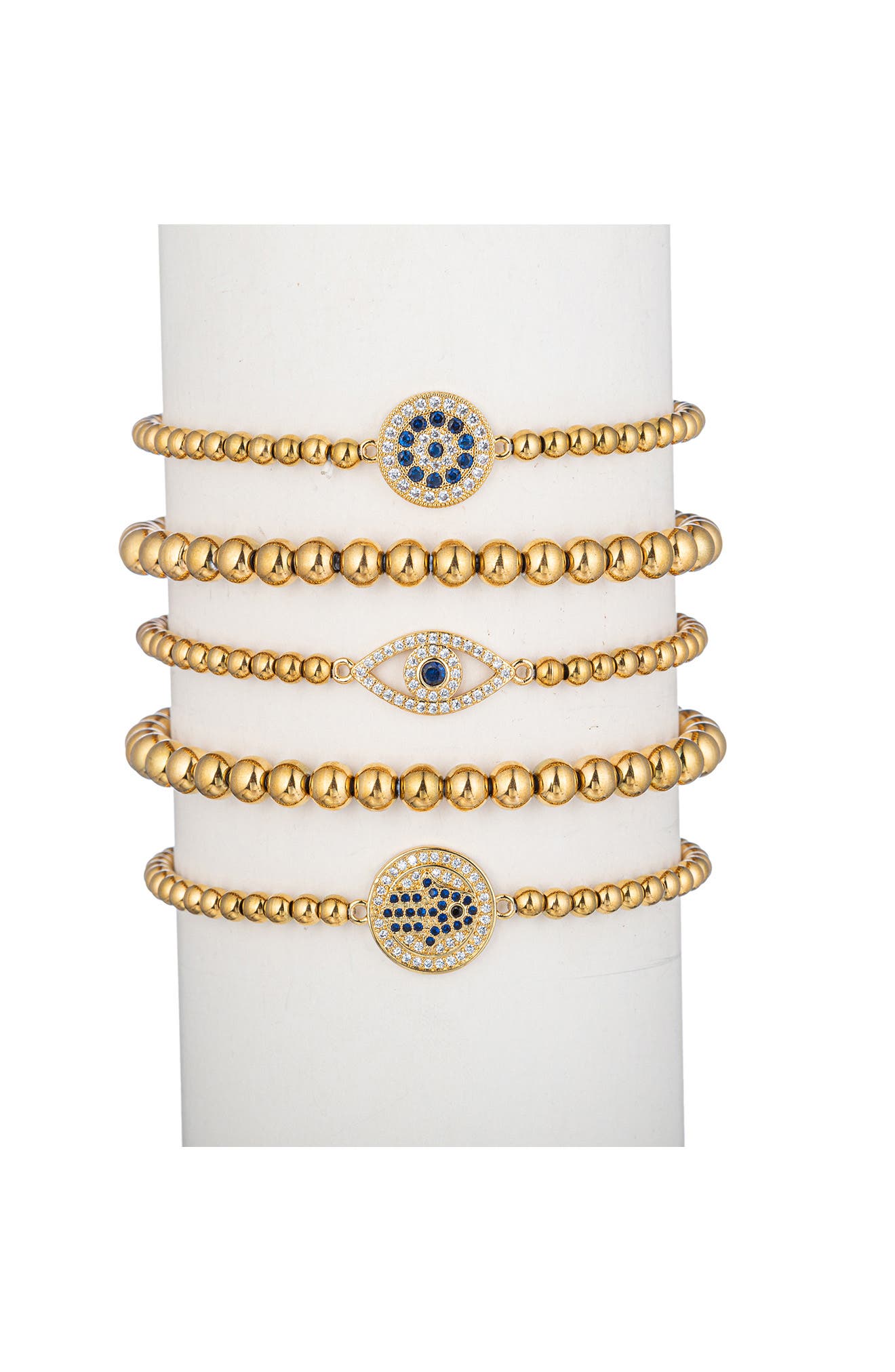 EYE CANDY LOS ANGELES Sabrina CZ Evil Eye Titanium Beaded Stretch Bracelet Set