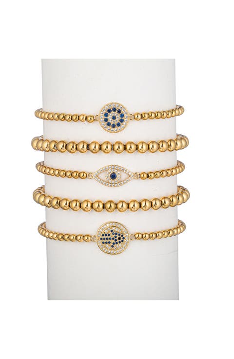 Sabrina CZ Evil Eye Titanium Beaded Stretch Bracelet Set