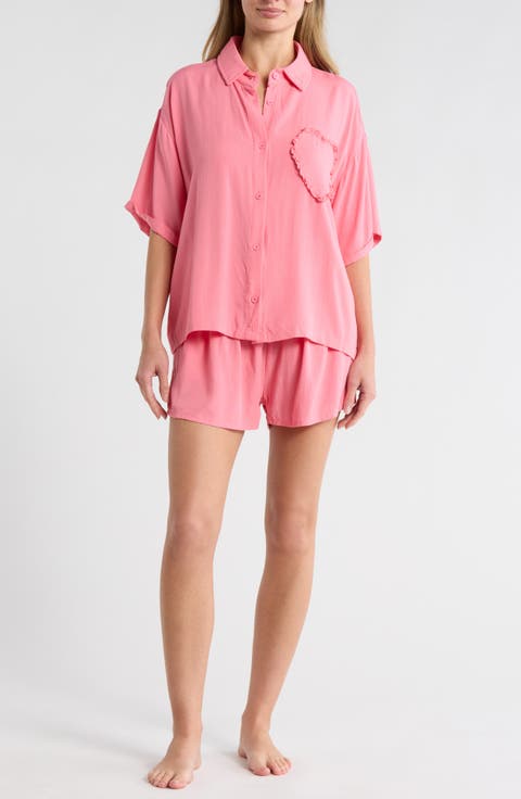 Heart Patch Cabana Button-Up Shirt & Shorts Cover-Up Set