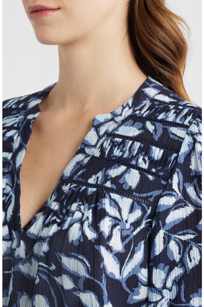 Asta Floral Split Neck Top, Alternate, color, NAVY JASMINE