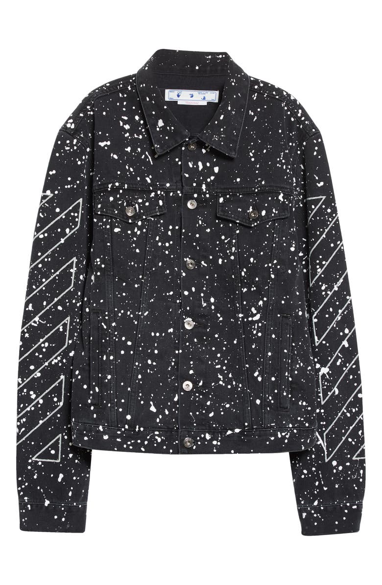 Off-White Men's Diag Outline Paint Spatter Denim Jacket, Alternate, color, 