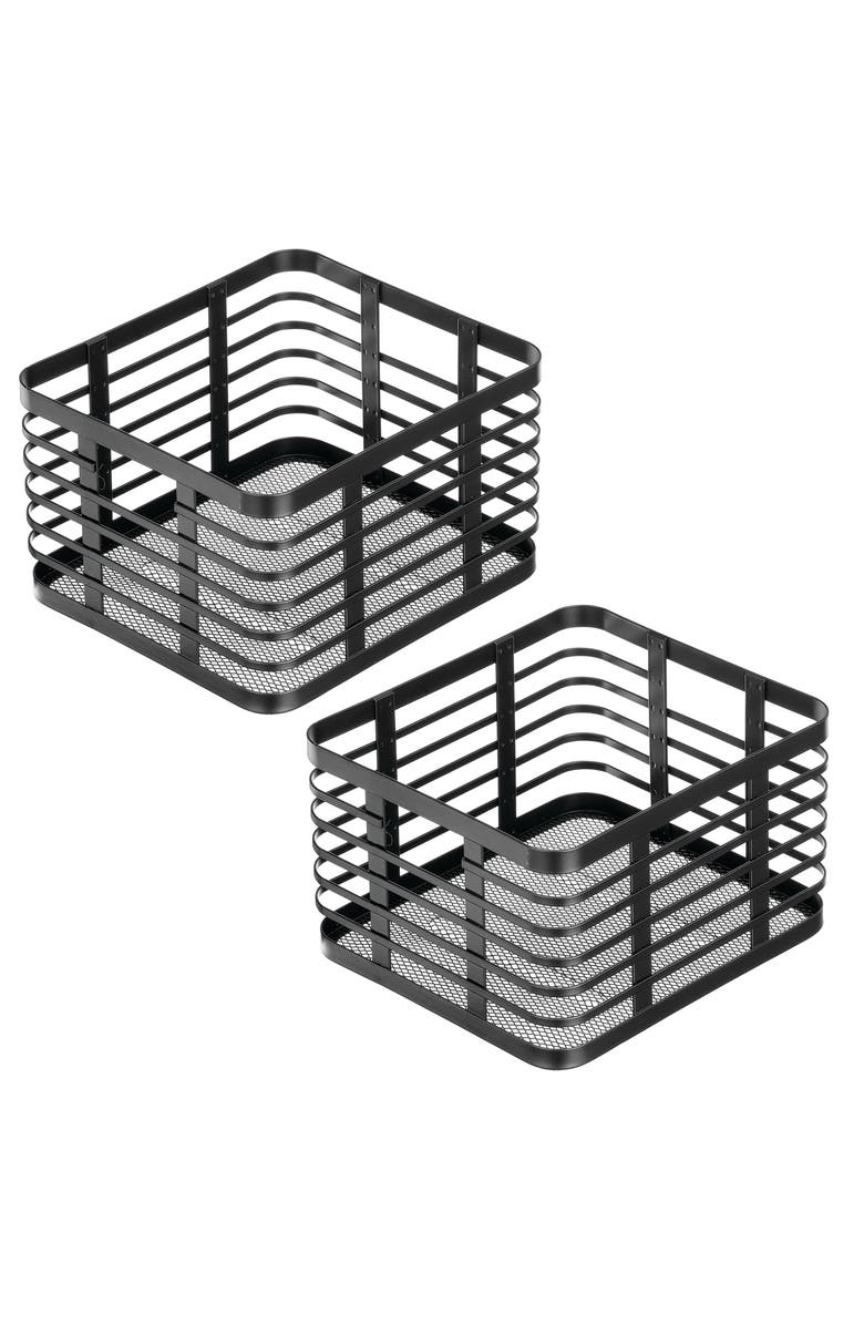 mDesign Metal Pantry Basket with Handles - Set of 2 - Matte Black, Main, color, Matte Black