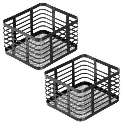 Metal Pantry Basket with Handles - Set of 2 - Matte Black