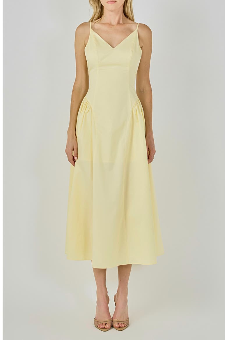 V-Neck Side Puff Midi Dress, Main, color, BUTTER YELLOW