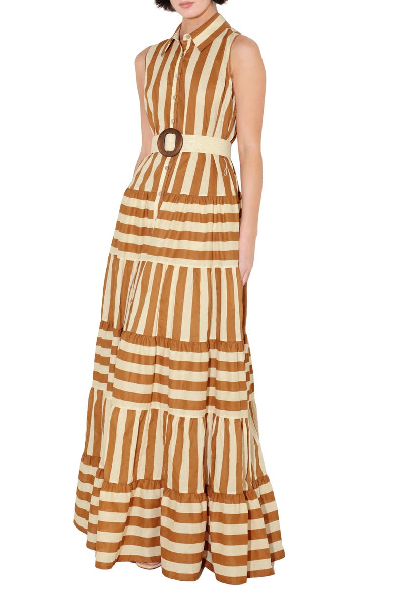 FREEMARKET Stripe Sleeveless Maxi Dress, Main, color, Brown/ Beige