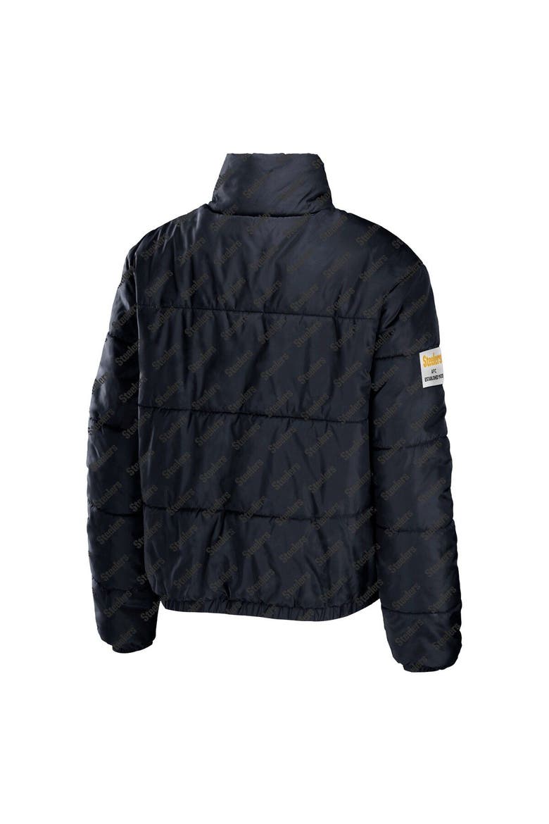 Women's WEAR by Erin Andrews Black Pittsburgh Steelers Puffer Full-Zip Cropped Jacket, Alternate, color, Black