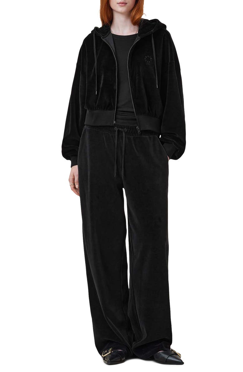 AllSaints Vinny Front Zip Velvet Hoodie, Alternate, color,
