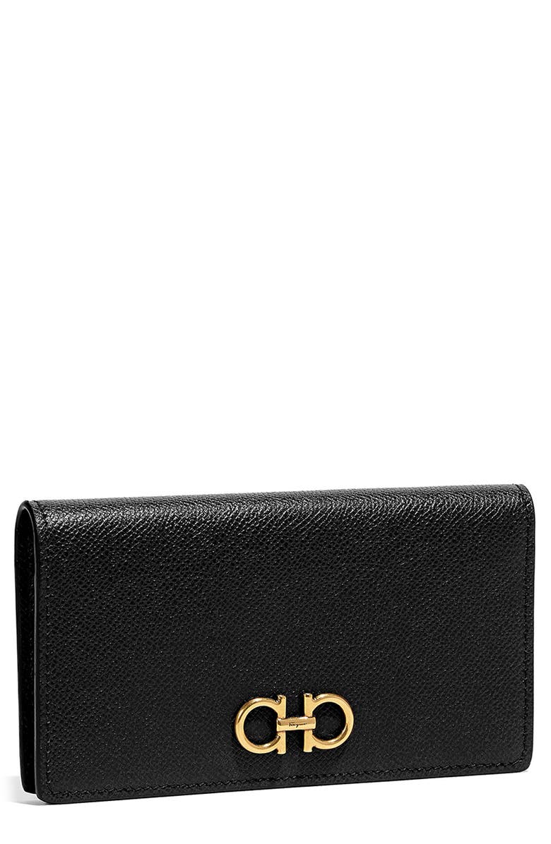 FERRAGAMO Gancini Continental Wallet, Main, color, Nero