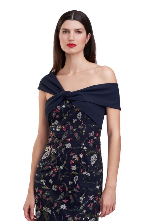 Js Collections Jeanne Sequin Embellished Asymmetric Cocktail Dress In Deep Navy