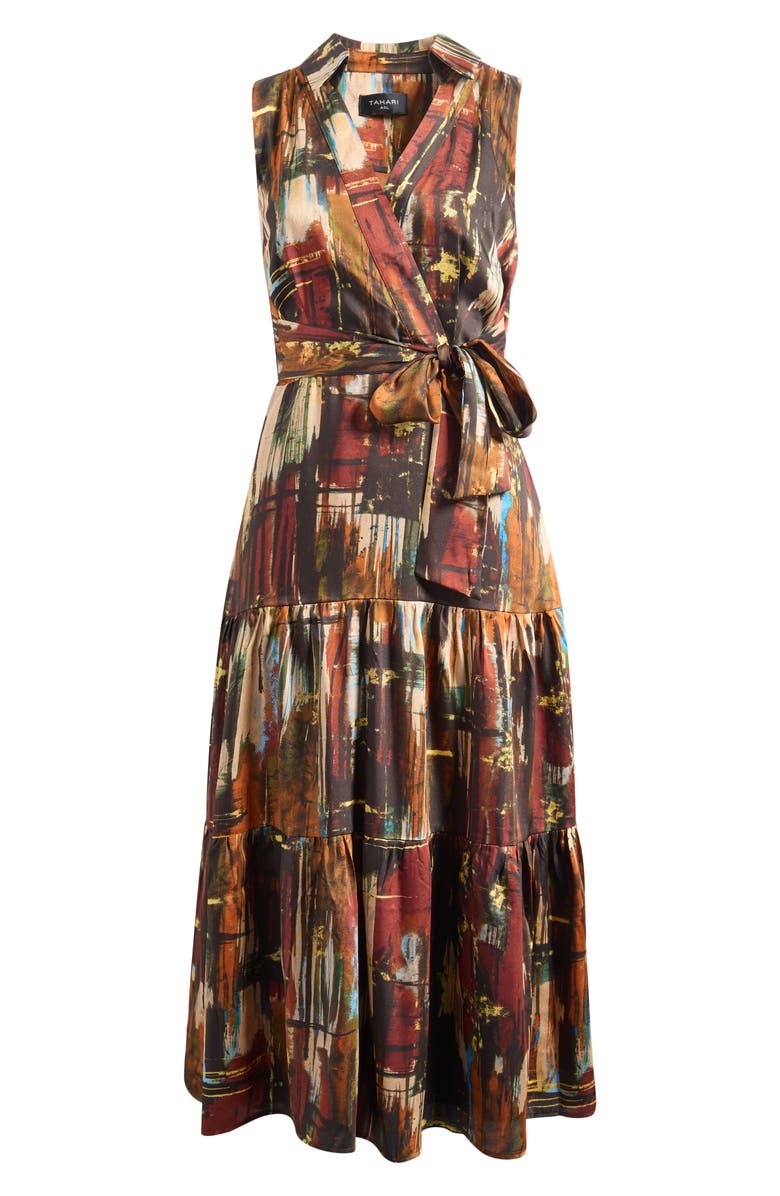 Tahari ASL Sleeveless Tie Waist Maxi Shirtdress, Alternate, color, Congnac Paint