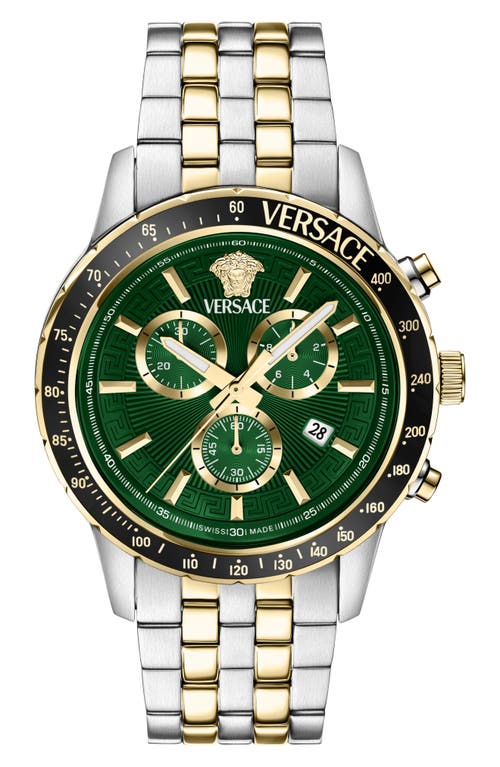 Shop Versace Sport Chronograph Bracelet Watch, 44mm In Black/green/two Tone