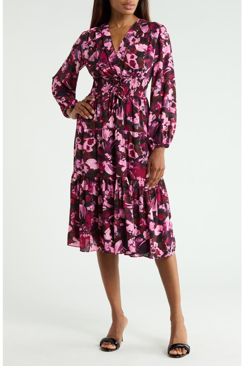Elsa Printed Long Sleeve Midi Dress, Main, color, MULBERRY MULTI GARDEN
