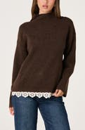ASTR the Label Marjolaine Mock Neck Eyelet Hem Sweater