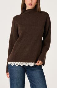 ASTR the Label Marjolaine Mock Neck Eyelet Hem Sweater
