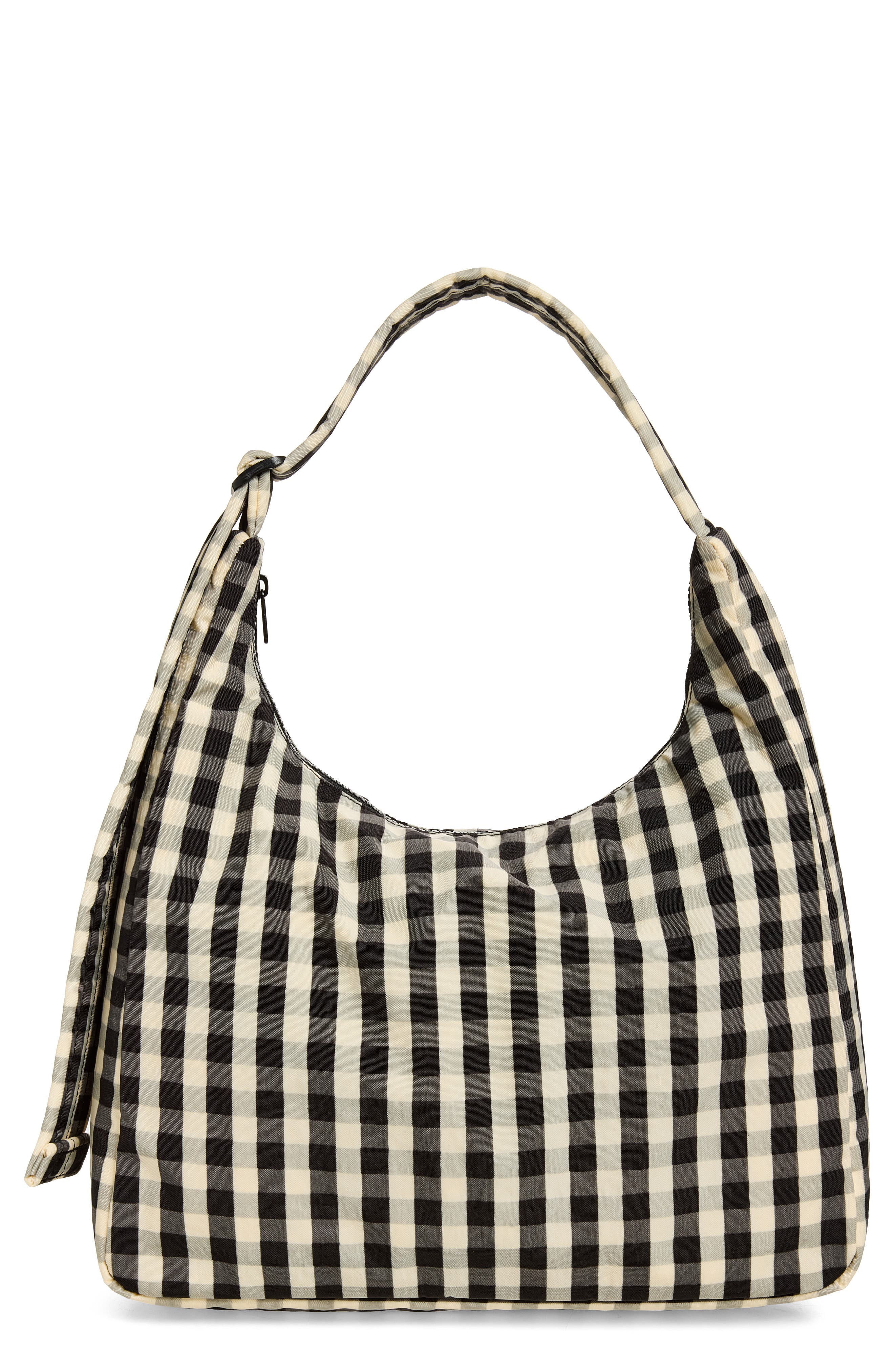 Recycled Nylon Shoulder Bag, Main, color, BLACK AND CREAM GINGHAM