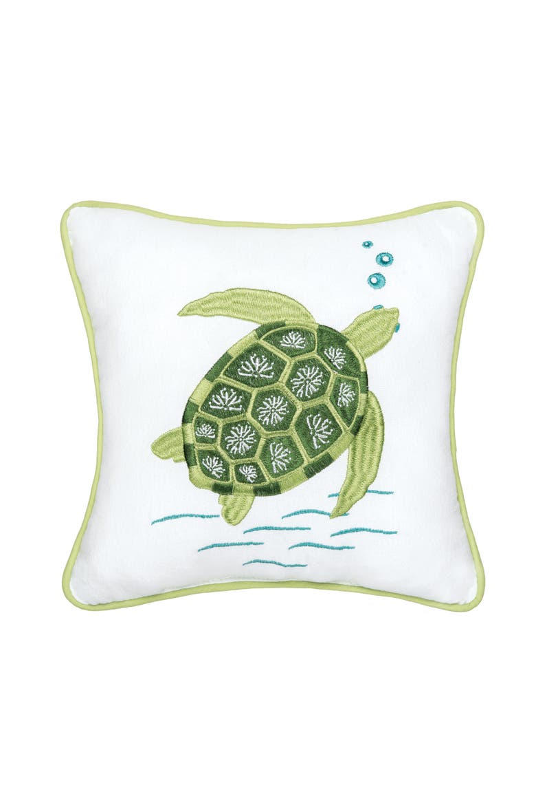 Green Turtle Cotton Blend Mini Accent Pillow 10" x 10", Main, color, Green