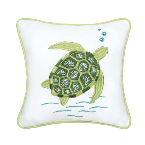 Green Turtle Cotton Blend Mini Accent Pillow 10" x 10"