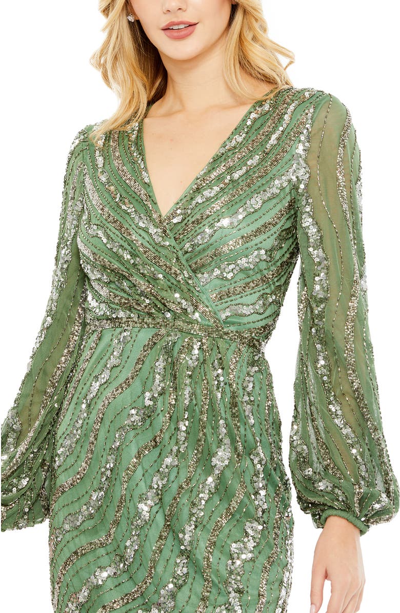 Mac Duggal Embellished Long Sleeve Midi Dress, Alternate, color, Sage