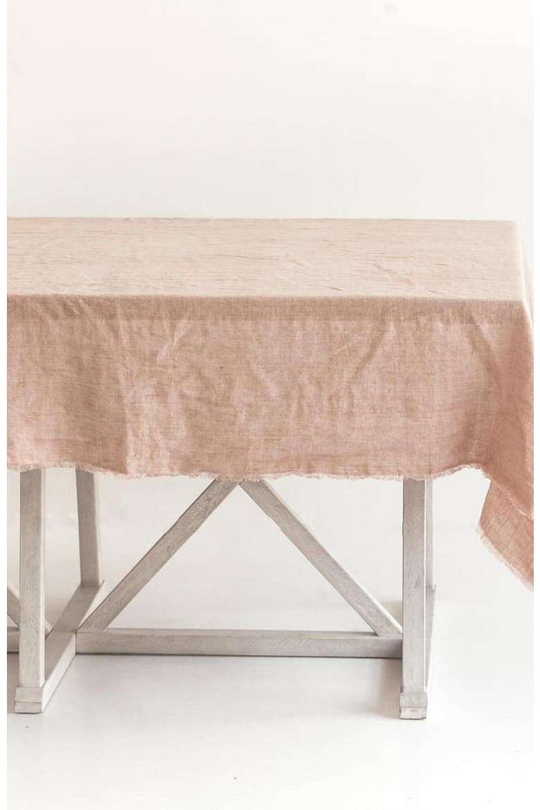 Stone Washed Linen Tablecloth, Alternate, color, Blush