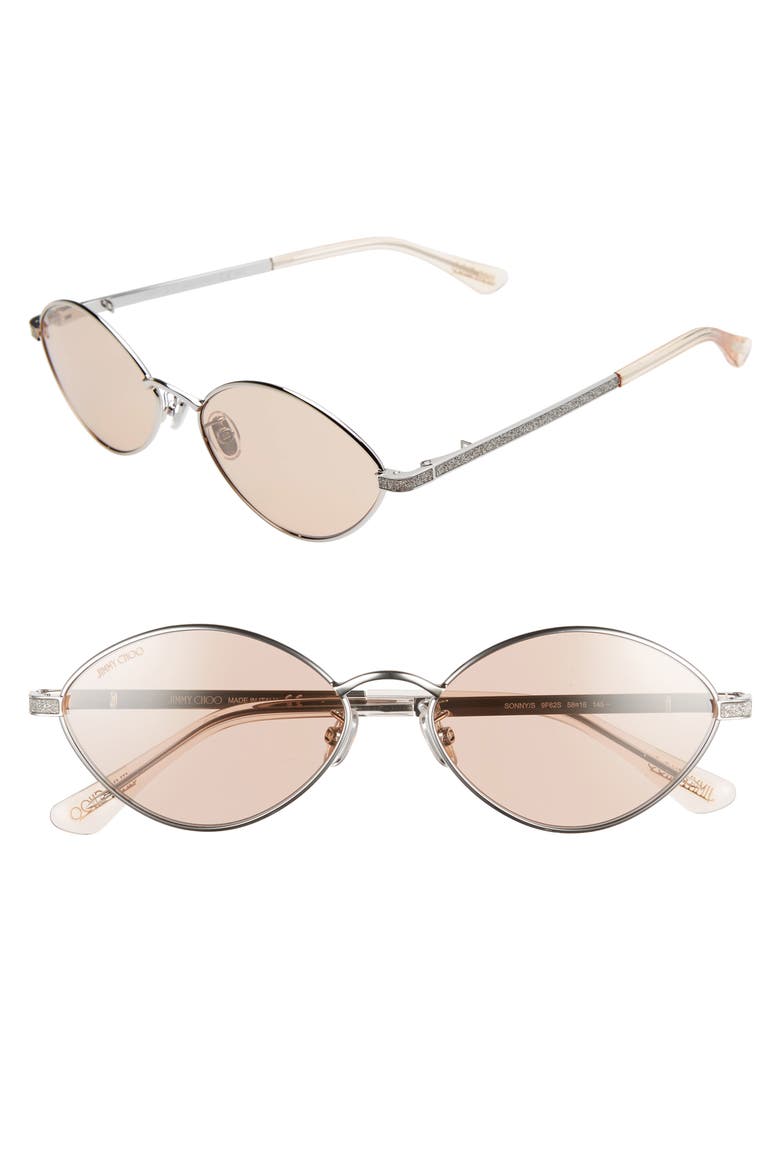 Sonny 58mm Oval Sunglasses with Chain, Main, color, PALLADIUM/ PINK FLASH