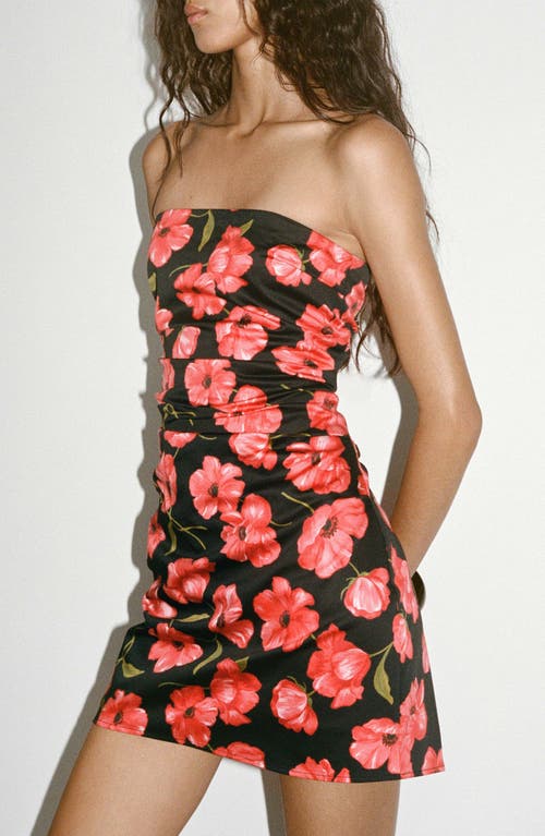Mango Bandeau Ruched Sides Mini Dress In Red