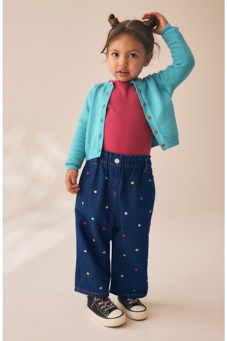 Kids' Polka Dot High Waist Wide Leg Jeans, Alternate, color, BLUE