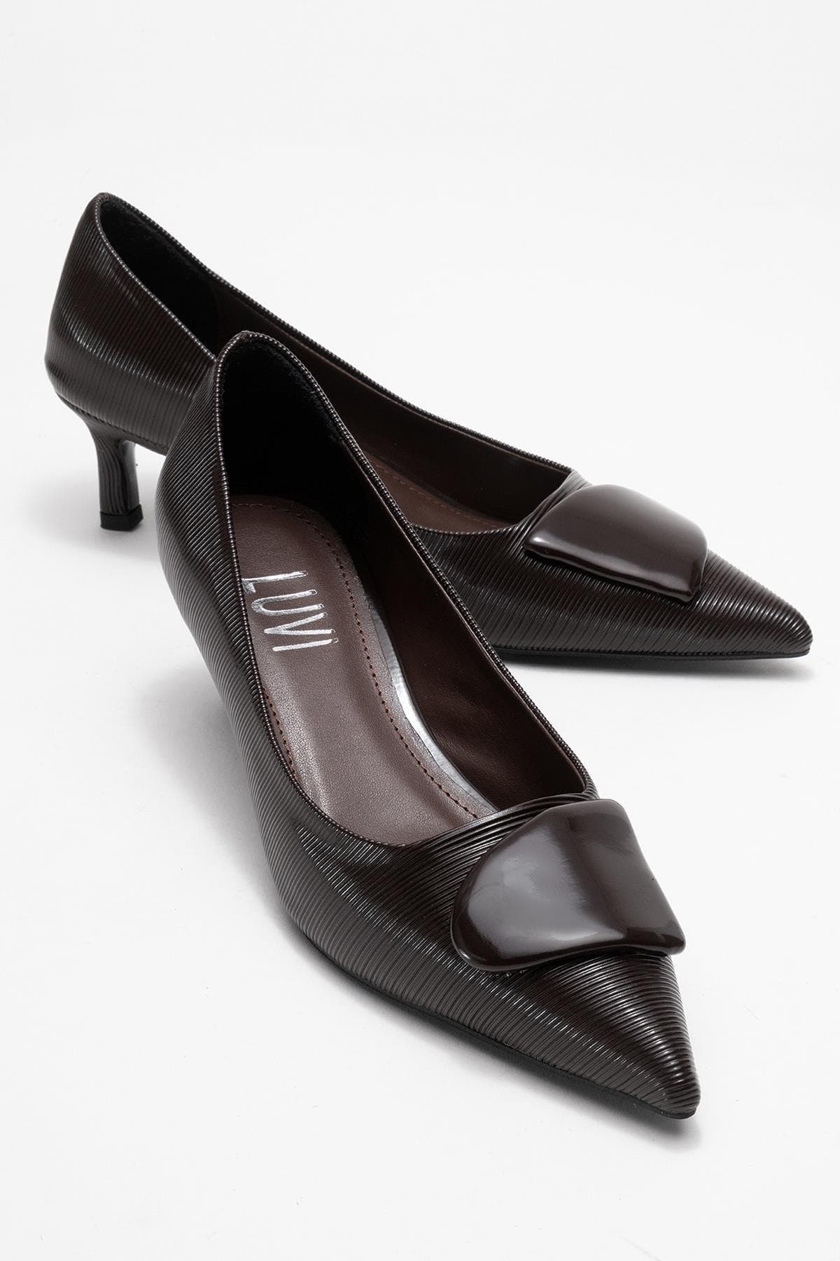 Briana Buckle Pointed Toe Pump, Alternate, color, Brown