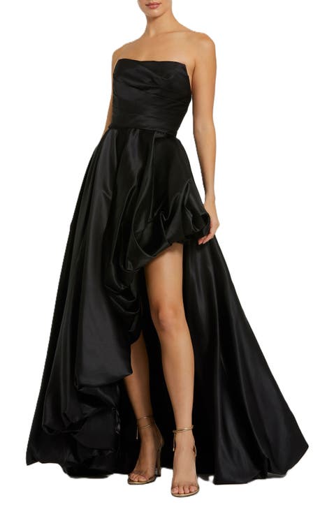 Asymmetrical High Low Strapless Ruched Gown
