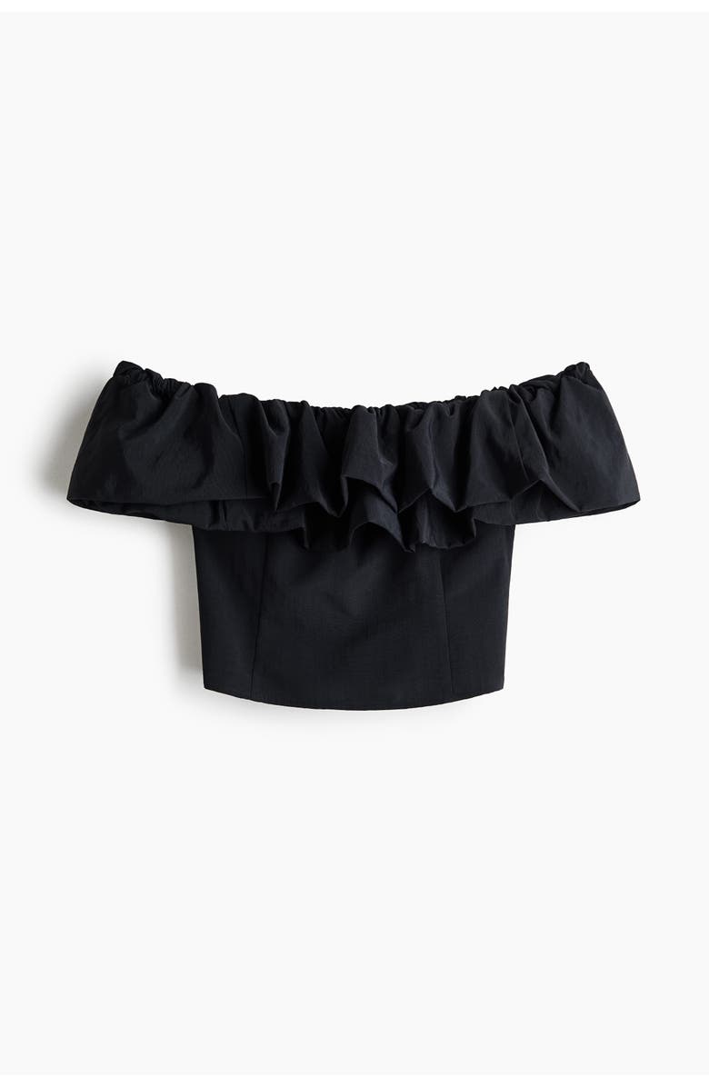 H&M Frill-trimmed Off-the-shoulder Top, Main, color, Black