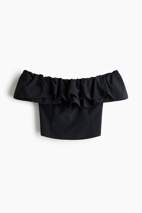 Frill-trimmed Off-the-shoulder Top