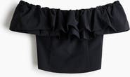 H&M Frill-trimmed Off-the-shoulder Top