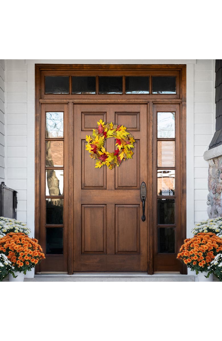 Northlight Maple and Glittered Leaves Artificial Fall Harvest Wreath - 22", Alternate, color, Orange