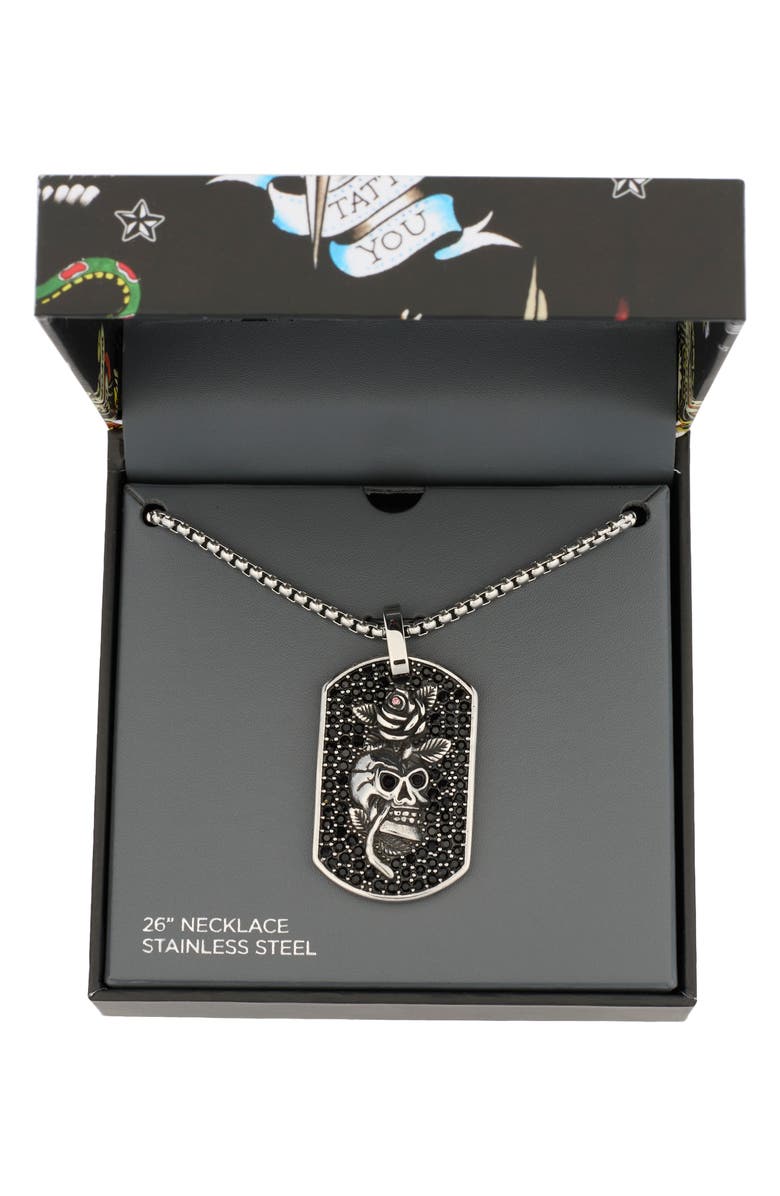 AMERICAN EXCHANGE CZ Skull Dog Tag Pendant Necklace, Main, color,