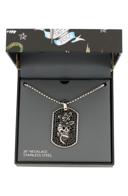 American Exchange Cz Skull Dog Tag Pendant Necklace