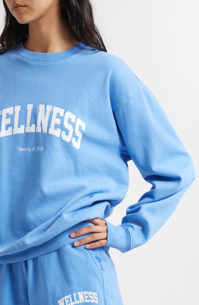 Sporty & Rich Wellness Ivy Cotton Graphic Sweatshirt, Alternate, color, Flax Blue