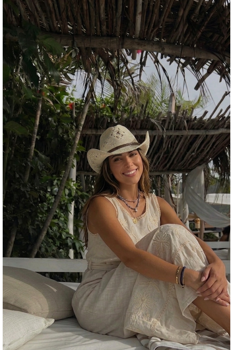 Twister Breeze  Handwoven Straw Sun Hat - Bohemian Summer Cowboy Hat, Alternate, color, White  / Brown