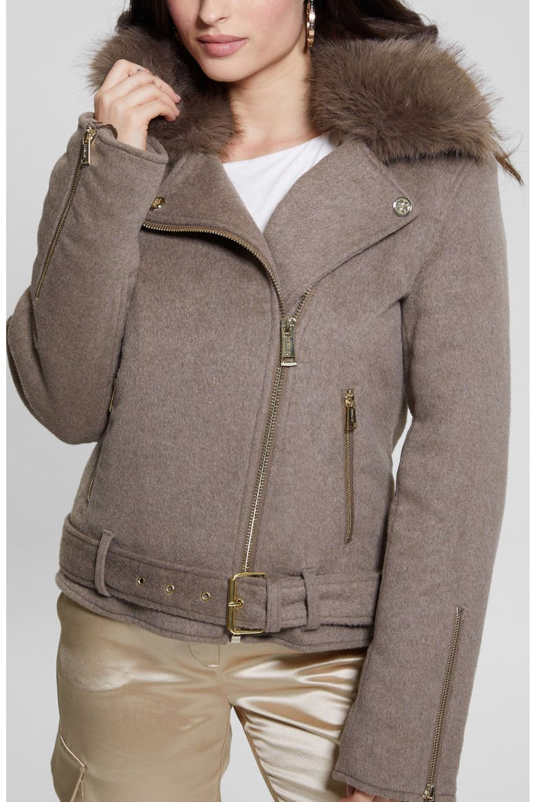 Nancy Moto Jacket with Removable Faux Fur Collar, Alternate, color, WALNUT SHELL MULTI