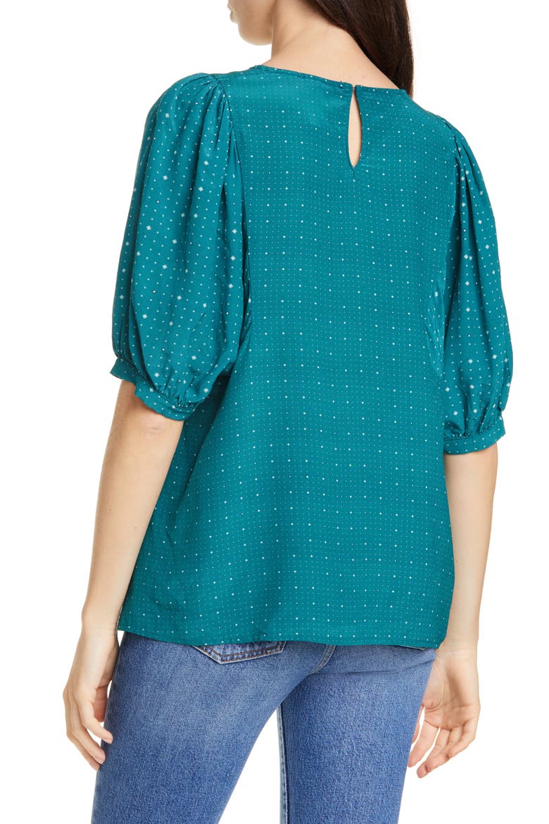 Wynonna Foulard Short Sleeve Blouse, Alternate, color, TEAL FOULARD MIX
