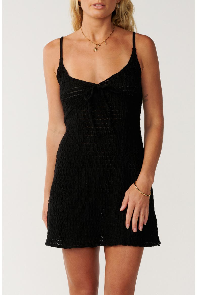 Bossa Nova Texture Slip Dress, Main, color, BLACK