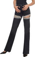 Good American Good Icon Crystal Embellished Cutout Straight Leg Jeans