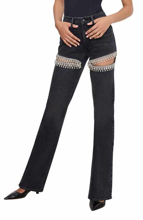 Good American Good Icon Crystal Embellished Cutout Straight Leg Jeans