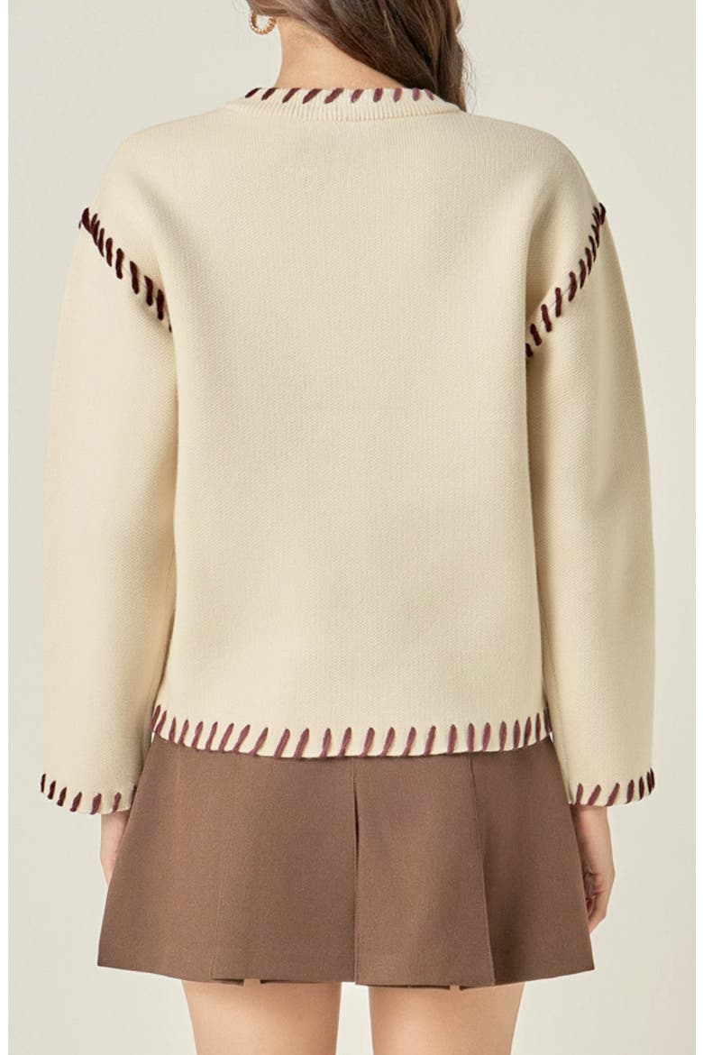 Heart Whipstitch Sweater, Alternate, color, CREAM/ BROWN