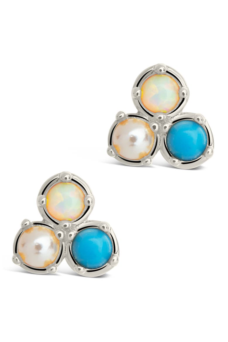 Bermuda Imitation Pearl Stud Earrings, Alternate, color, SILVER