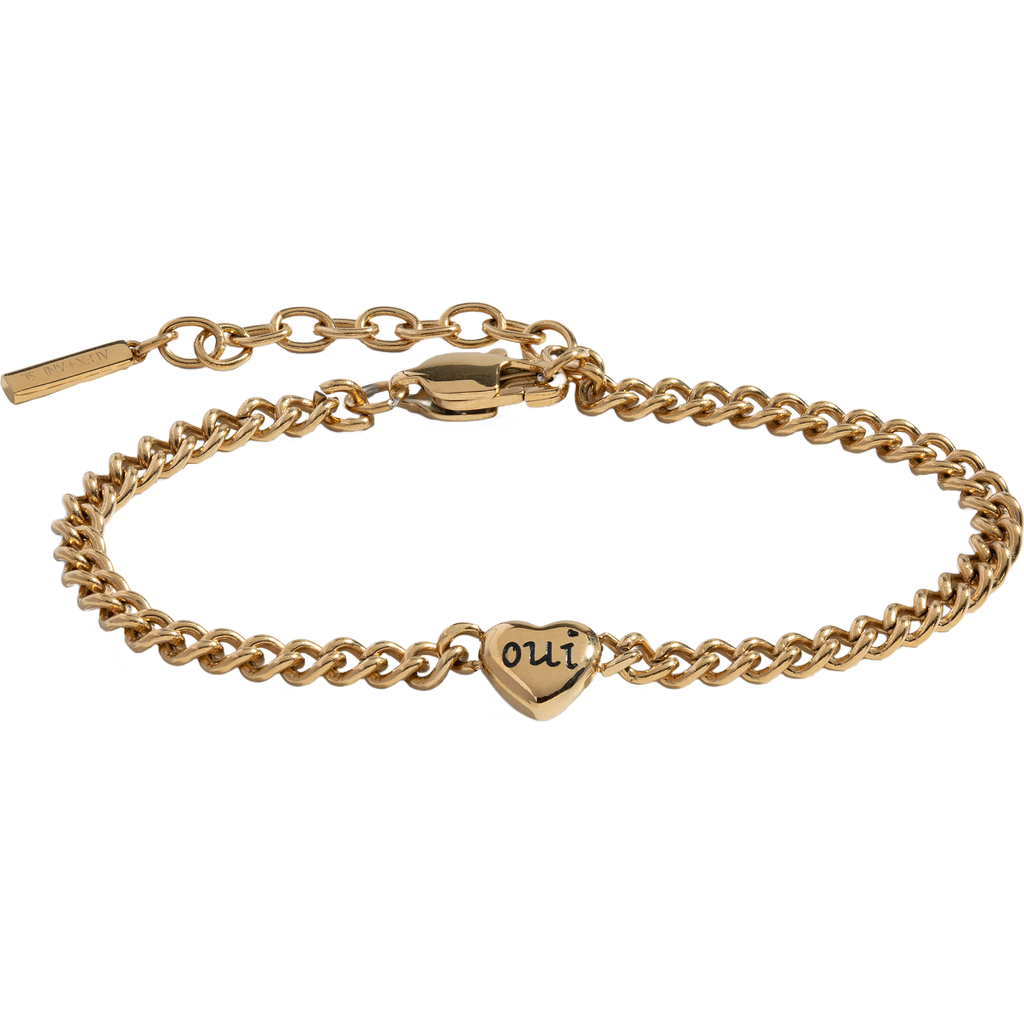 Alex And Ani Oui Non Heart Inline Bracelet In Gold