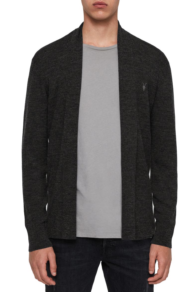 Mode Slim Fit Merino Wool Cardigan, Main, color, CINDER BLACK MOULINE
