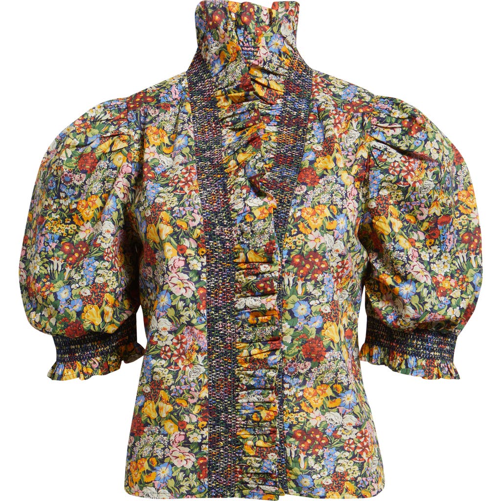 Love The Label Zuri Smocked Ruffle Puff Sleeve Top In Multi
