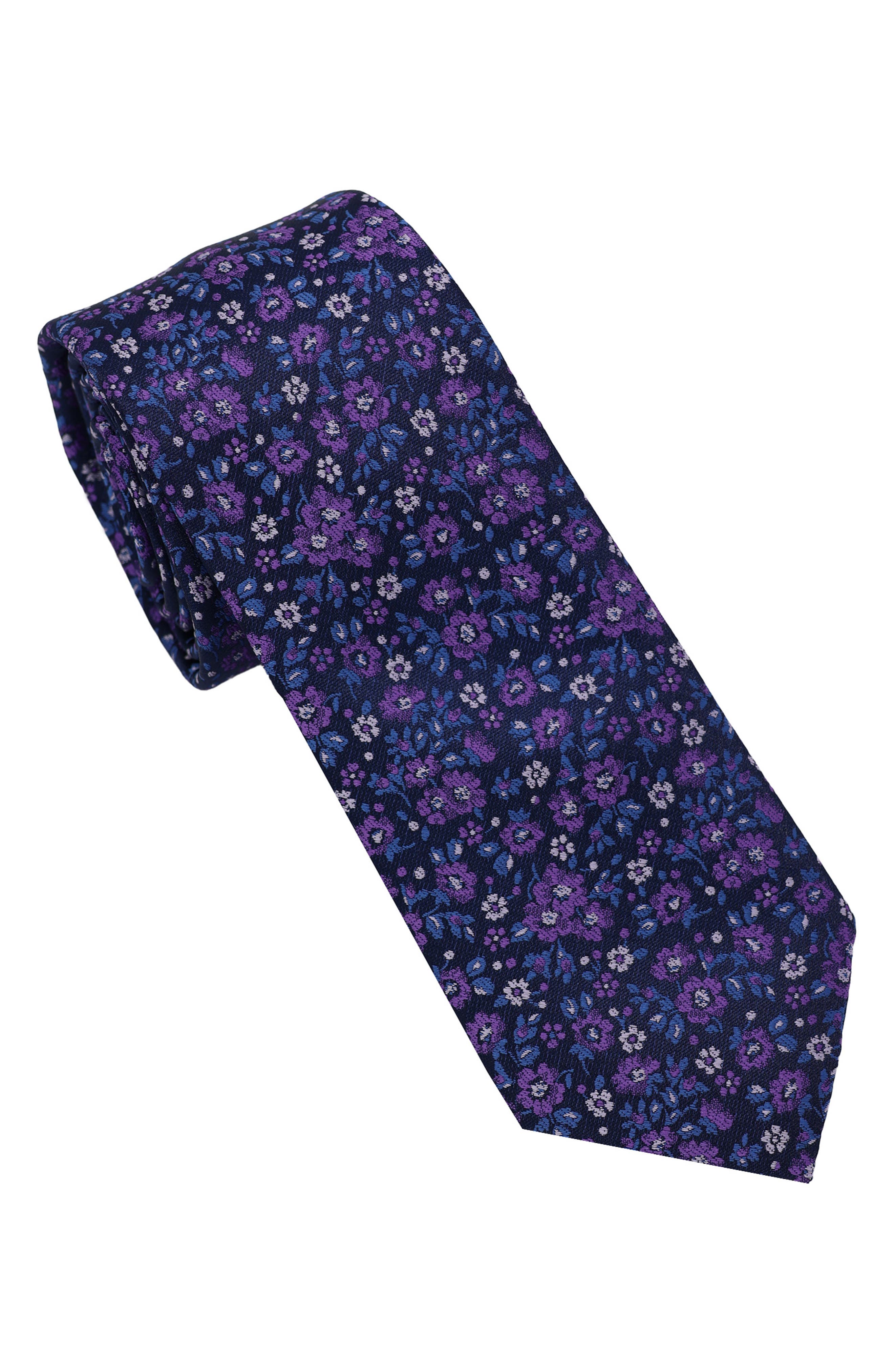 Ben Sherman Floral Jacquard Slim Tie In Blue