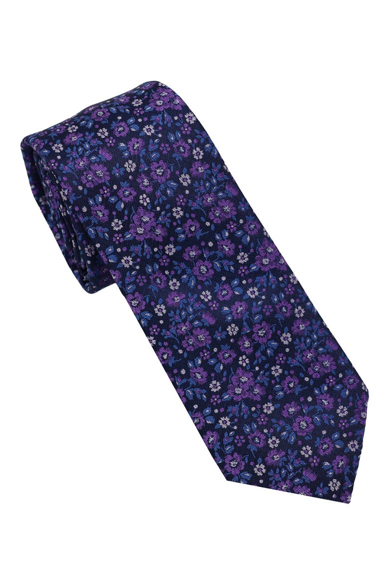 Floral Jacquard Slim Tie, Main, color, NAVY/ PURPLE