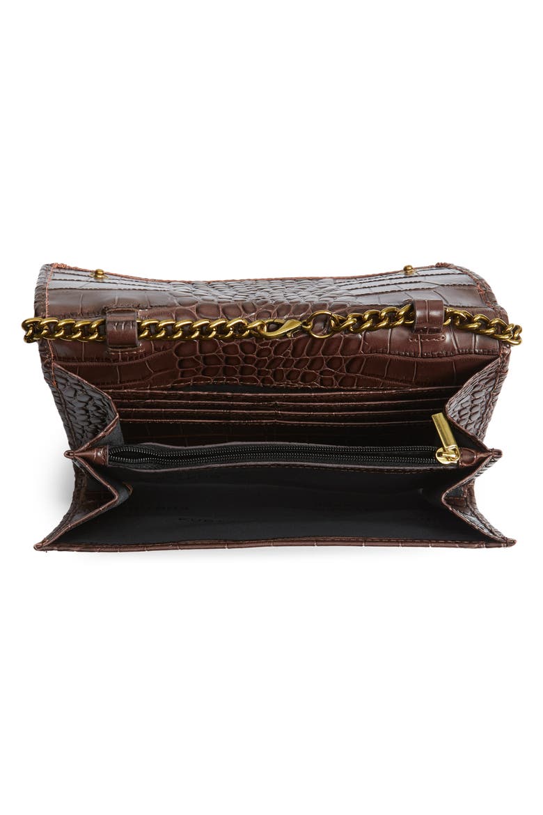 Kensington Croc Embossed Leather Wallet on a Chain, Alternate, color, DARK BROWN